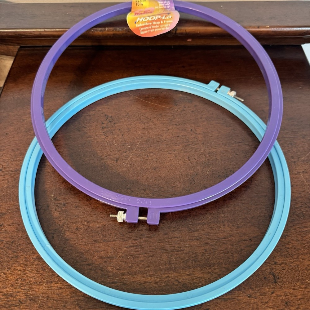 2 - Susan Bates Plastic 10" Embroidery Hoop Screw & Frame NOS Purple Blue
